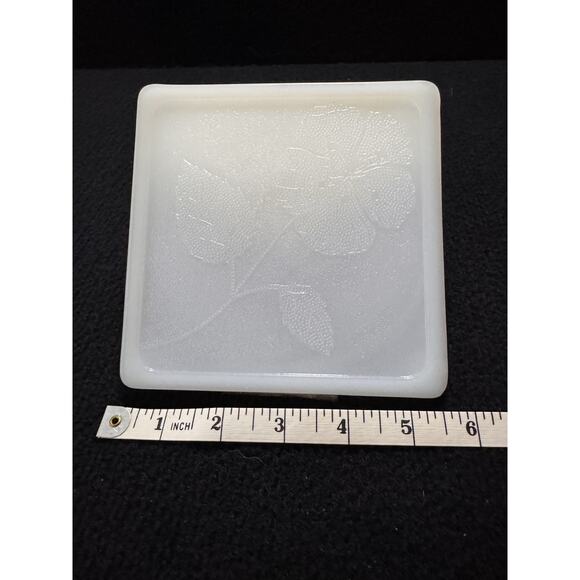 Milk Glass Square Trivet Tile Embossed Poppy Milk Glass Flower Tile Coaster 5.5" - Picture 3 of 5